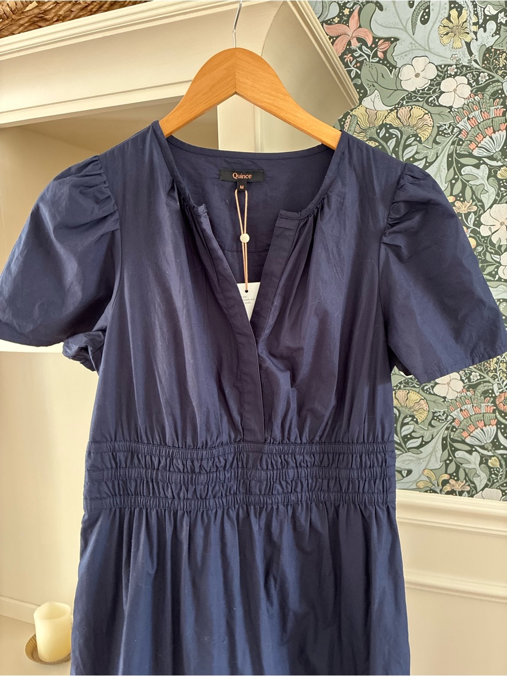 NWT Quince Organic Cotton Navy Smocked-Tier Maxi Dress-size M - Picture 5 of 9